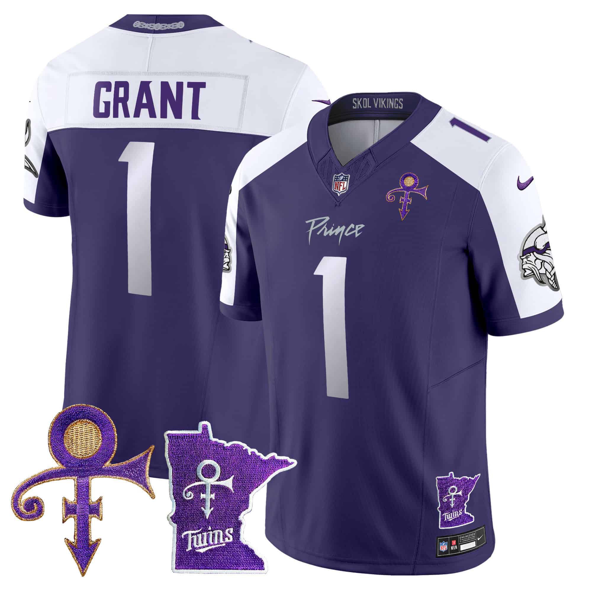 Men Minnesota Vikings #1 Grant Purple 2024 Nike Prince Vapor Limited NFL Jersey